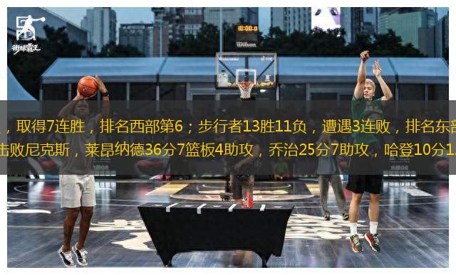 快船15勝10負(fù)，取得7連勝，排名西部第6；步行者13勝11負(fù)，遭遇3連敗，排名東部第7?？齑弦粓?44-122擊敗尼克斯，萊昂納德36分7籃板4助攻，喬治25分7助攻，哈登10分12助攻。步行者上